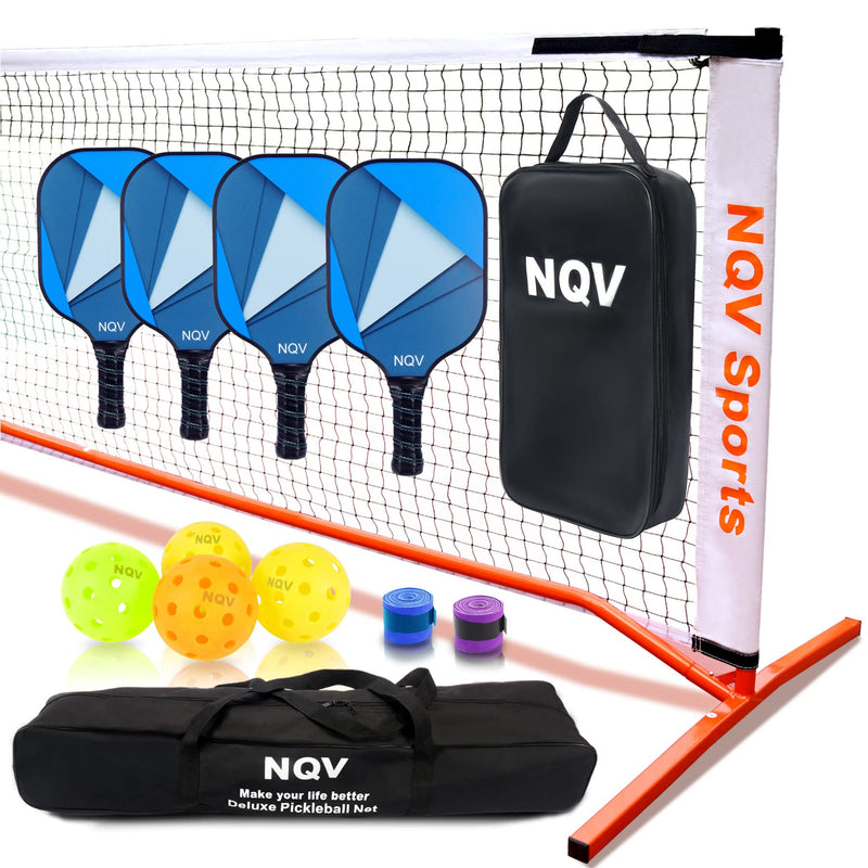 NQV Pickleball Set with Net Pickleball Set Regulation Size Pickleball Net Portable Outdoor Indoor Driveway. 4 USAPA Approved Graphite Pickleball Paddles+22ft Net+4 Pickleballs+2 Bags+2 Chalks