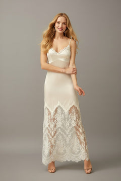 Chantilly Lace Long Robe with Silky Satin Lace Nightgown - next day shipping
