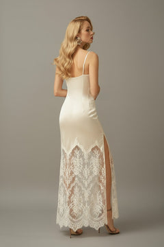 Chantilly Lace Long Robe with Silky Satin Lace Nightgown - next day shipping