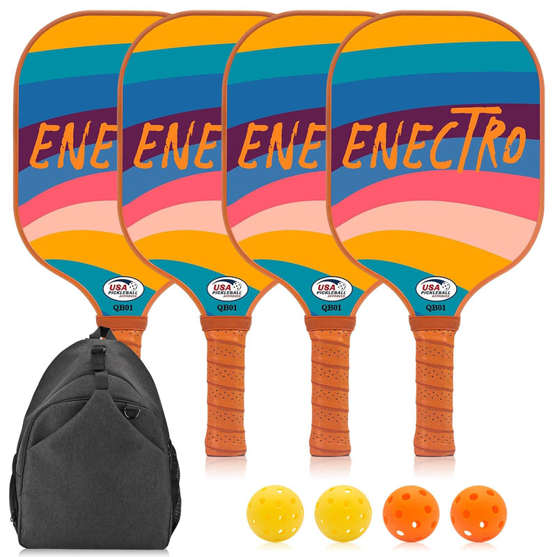 ENECTRO Pickleball Paddles Set of 4 USAPA Approved Fiberglass Pickle Ball Set with 4 Lightweight Pickleball Rackets 4 Pickleball Balls 1 Pickleball Sling Backpack