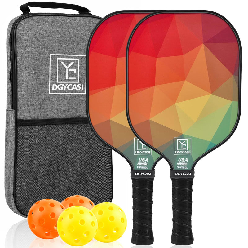 YC DGYCASI Pickleball Paddles Set of 2 USAPA Approved Pickleball Set Fiberglass Pickle Ball Rackets 2 Pack 2 Outdoor Pickleball 2 Indoor Pickleball Balls 1 Pickleball Bag for Women and Men Color