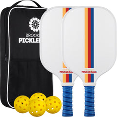 Brooklyn Pickleball Co. | Set of 2 Premium Carbon Fiber Paddles | USAPA Approved | Honeycomb Core Pickle-Ball Paddle | 2024 Pickle Ball Starter Kit Bundle & Travel Case (White)