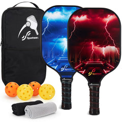 Sportneer Pickleball Paddle Set of 2: Lightweight Fiberglass Surface Pickleball Beginners Set with 2 Pickleball Rackets 4 Balls 2 Cooling Towels 1 Pickleball Bag for Women& Men Beginners Gifts