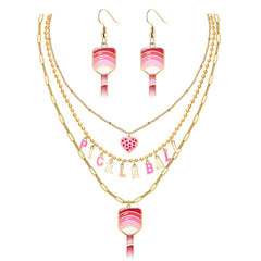 CEALXHENY Pickleball Necklace Earrings for Women Layered Pickleball Choker Necklace Pickleball Paddle Pendant Necklace Dangle Earrings Sport Game Day Accessores Gifts (Style D)