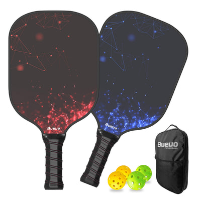 Bueuo Pickleball Paddles Set of 2Pickleball Paddle Made with Fiberglass and Honeycomb Polypropylene - Includes 2 Paddles 4 Balls and 1 Pickleball Paddle Bag Pickleball Gifts Black