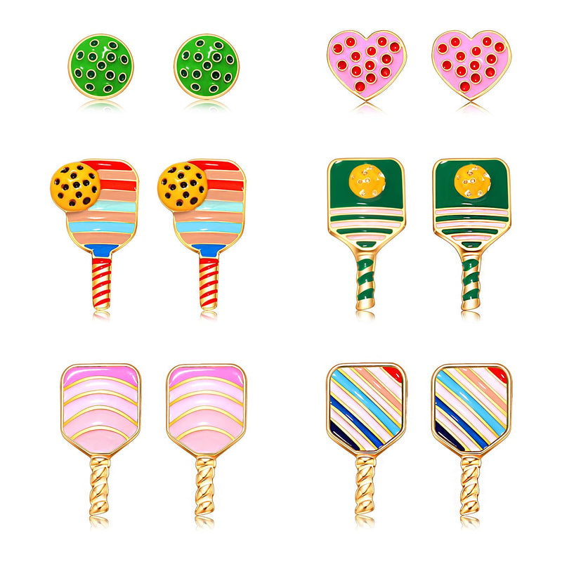 6 Pairs Pickleball Earrings for Women Colorful Pickleball Paddle Stud Earrings Sport Game Day Earrings Pickleball Jewelry Accessories Outfits Gifts Party Favors (6Pairs B)