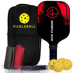 ACE FUSION - Pickleball Paddles Set of 2 with Premium Fiberglass Surface 2 Pickleball Rackets 4 Pickleballs1 Portable Carry Bag Pickle Ball Paddle Set for Beginners to Pros