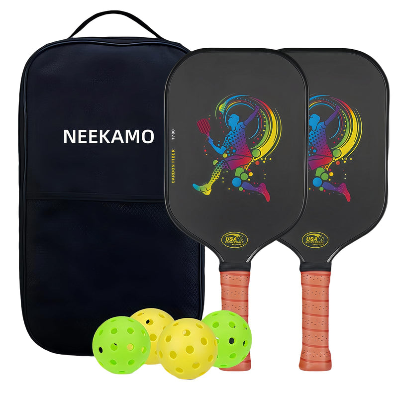 NEEKAMO Pickleball Paddles USAPA Approved T700 Carbon Fiber Pickleball Set of 2 16MM PP Honeycomb Core Pickle Ball Rackets Lightweight Graphite Pickleball 2 Pack with 4 Balls 1 Pickleball Bag