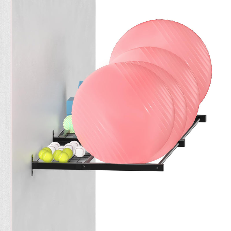 Exercise Ball Holder Wall Mount - 2.1m With Mesh Medicine Ball Rack Yoga Ball Holder Organizer For Garage Sports Ball Storage For Stability Ball Yoga Blocks Tennis Ball Baseball Basketball Holder