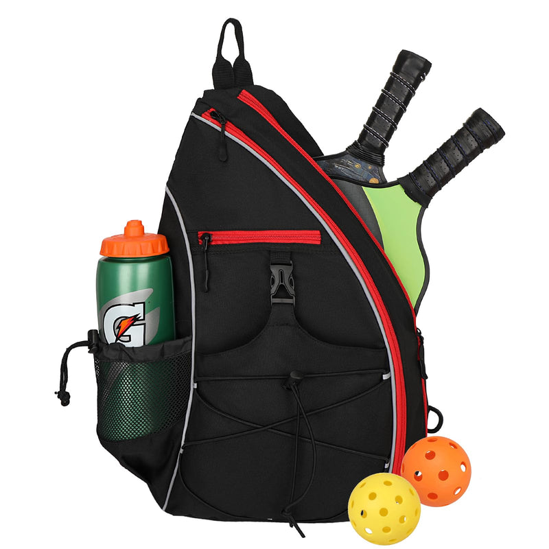 Pickleball Bag for WomenMens Pickle Ball Backpack Multifunctional Sling Bag for Paddles and Other Sports AccessoriesAdjustable Pickle-ball Equipment Bag for Beginner and ProfessionalBlack Red