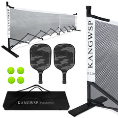 KANGWSP Automatic Foldable Pickleball Net Portable Free Assembly Regulation Size 22FT with Wheels with Pickle Balls and Paddles for Backyards DrivewaysGarages