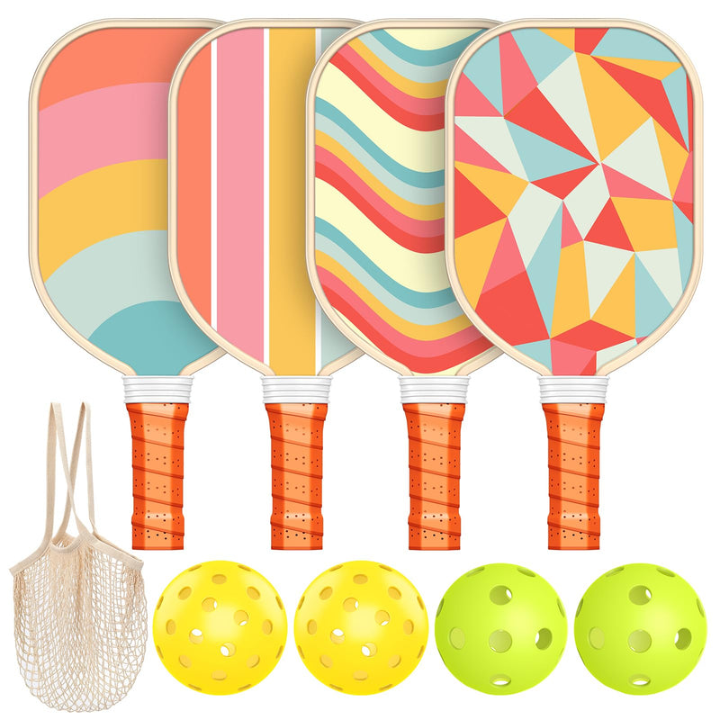 Pickleball Paddles Set of 4 USAPA Approved Premium Wood Pickleball Set with 4 Pickleball Balls and 1 Carry Bag Pickleball Rackets with Ergonomic Cushion Grip for Beginner & Pros Gifts for Women Youth