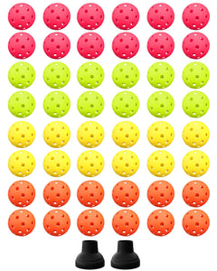NQV 48 PCS Outdoor Pickleball Balls Green Yellow Orange Pink & 2 Pickleball Retrievers 40 Holes Pickleballs High Rebounce High Visibility Pickle Ball Bulk