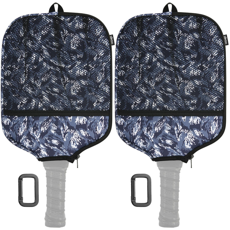 Cosmos 2 Pcs Pickleball Paddle Cover Paddle Case Bag Pickleball Racket Sleeve and Ball Storage Mesh Pocket for Pickle Ball Equipment Accessories Storage & Carrying with Fence Hook (Camo Gray)